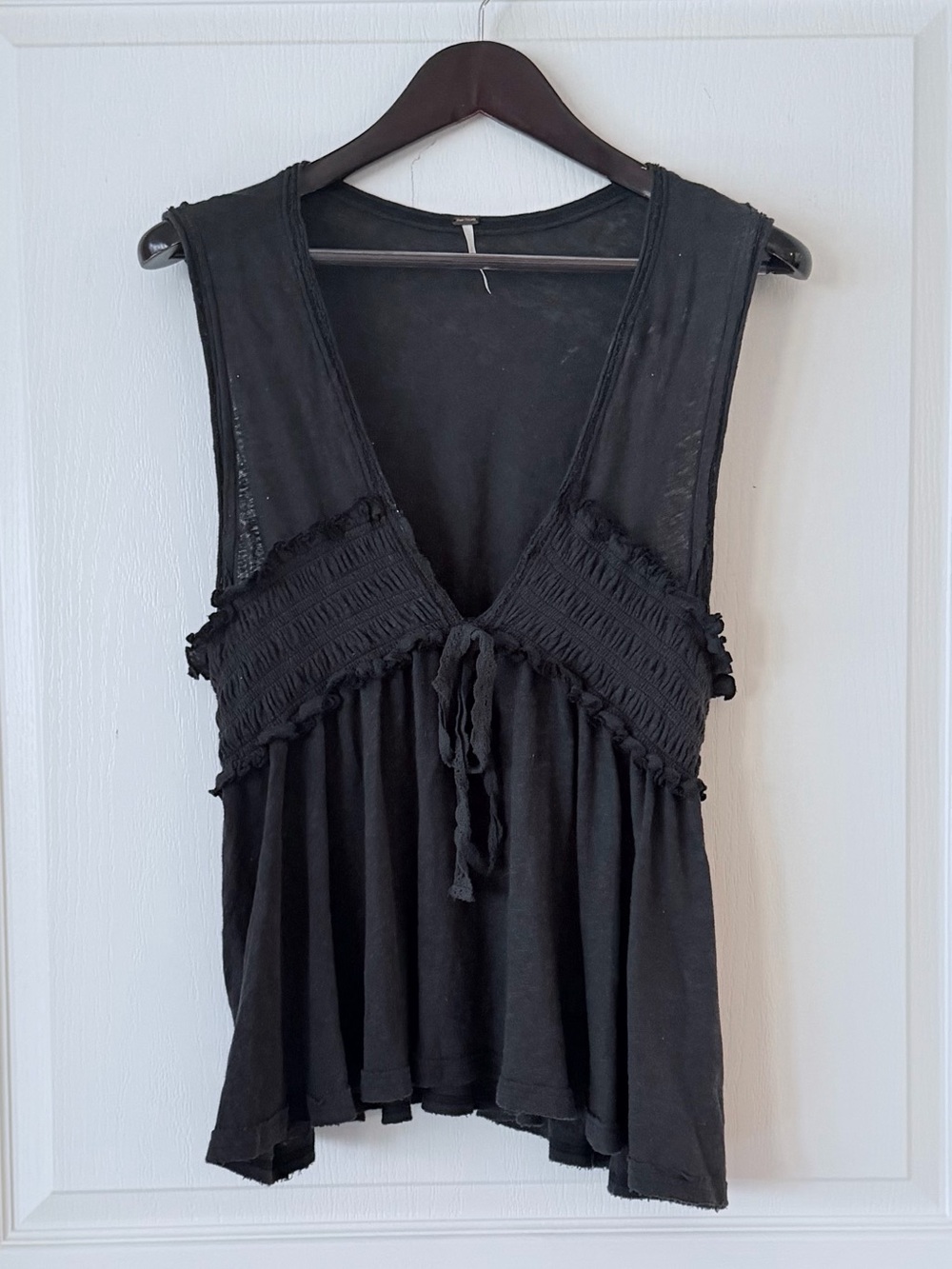 Free People Black Smocked V-Neck Sleeveless Camisole